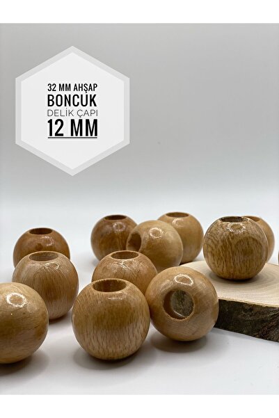 Artdeco 32 mm Varnished Wooden Beads (10 Pieces) Round Macrame Bag Design Board Hole Diameter 12 mm