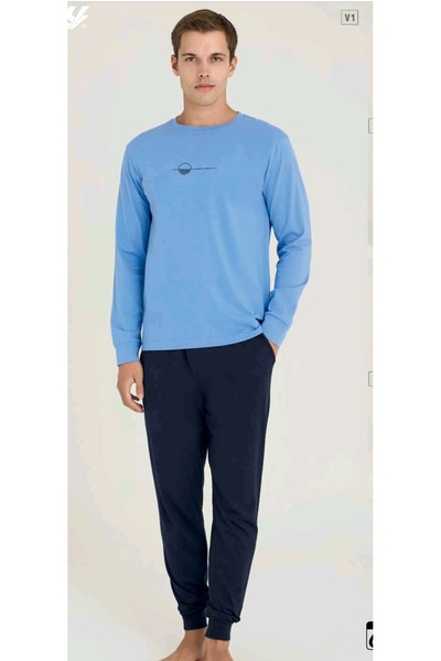 KLY طقم بيجامة رجالي بأكمام طويلة من فور سيزونز