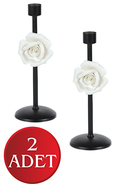 Begüsa 2 Adet Baron Mumluk Siyah Porselen Çiçekli No:05