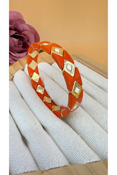 SK aksesuar سوار VIP مطاطي مزدوج بتصميم براق باللونين البرتقالي والأبيض