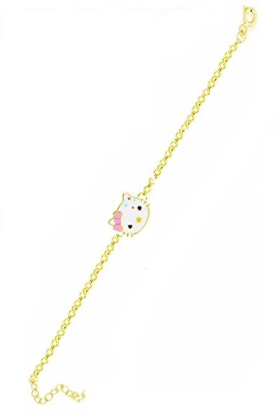 Trend Silver 925 Ayar Gümüş Çocuk Gold Mineli Yeni Kedi Modeli Bileklik (0-16...