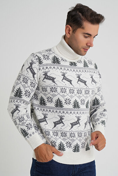 Trist Star TRIST STAR PULLOVER DE CRĂCIUN TRIST-5361 PENTRU BĂRBAȚI, CU Gât complet, din lână de căprioară, jacquard.