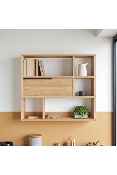 Robin Home Mutfak Salon Duvar Rafı Kitaplık 90cm Kapaklı Sepet