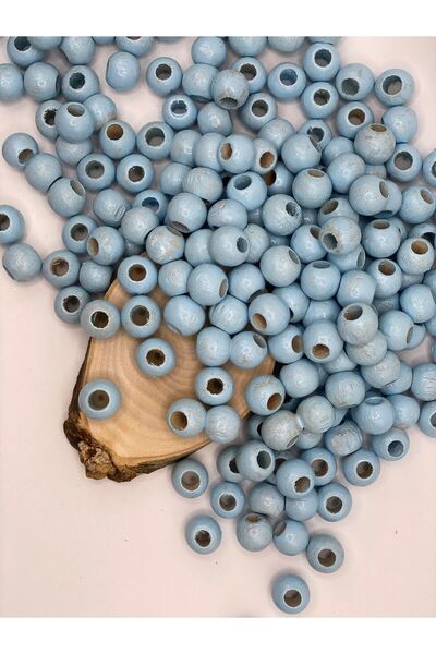 Artdeco 14 mm Blue Color Wooden Beads (50 Gr 47 Pieces) Wide Hole Diameter 6 mm Macrame Bag Bracelet Jewelry Colorful
