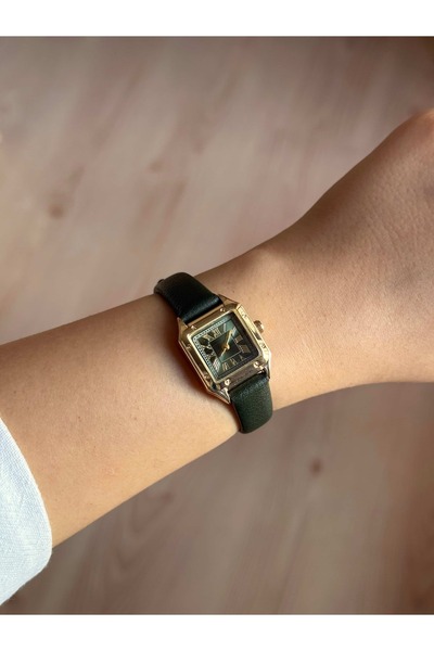 Vola Collection Square Dial Thin Green Leather Strap Women's Wristwatch -52