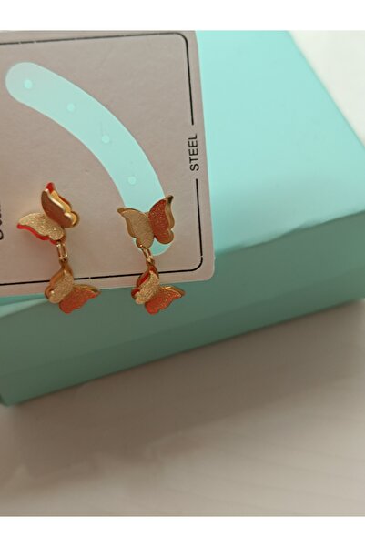 Kudi أقراط متدلية من الفولاذ اللامع بتصميم فراشة