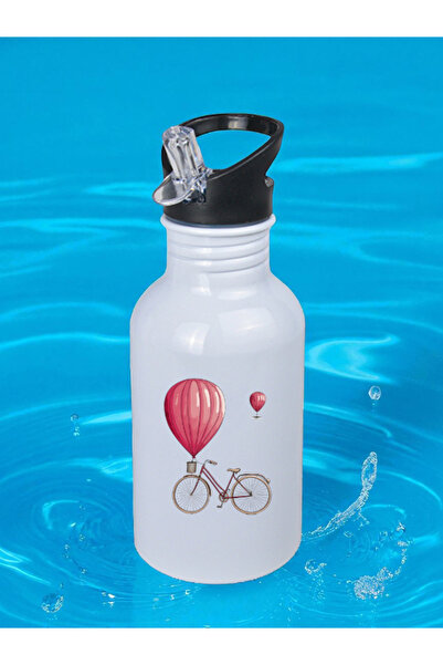 lili hediyelik Bicycle Balloon Printed Water Bottle 600 ml - Girl's Water Bottle, Girl's Water Bottles
