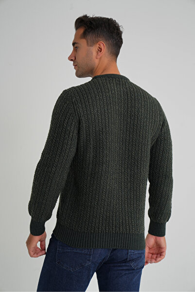 Trist Star Trist Star Men's Khaki Cycling Collar Selanik Hair Braided Wool Sweater Trist-5352