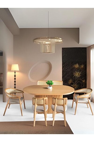 Gazzini Furniture Nordik İskandinav Natural Ahşap Masa Sandalye Takımı 90x160