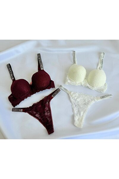 dorsha Women's 2-Piece Set Stylish Stone Lace Supported Bra and Thong Set