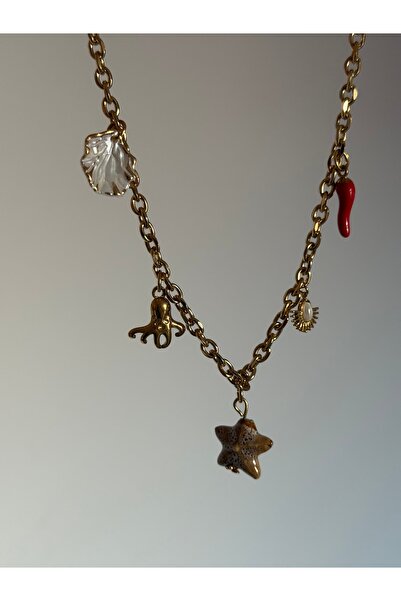 Vola Collection Steel Multi Charm Star Women's Necklace - Bikini Necklace