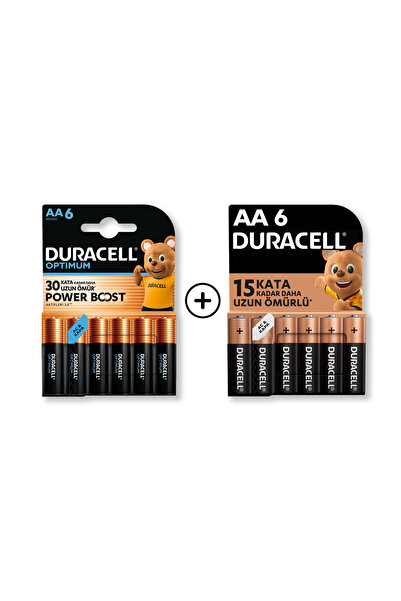 Duracell Optimum AA Alkalin Kalem Pil 6’lı Paket + AA Alkalin Kalem Pil 6'lı Paket