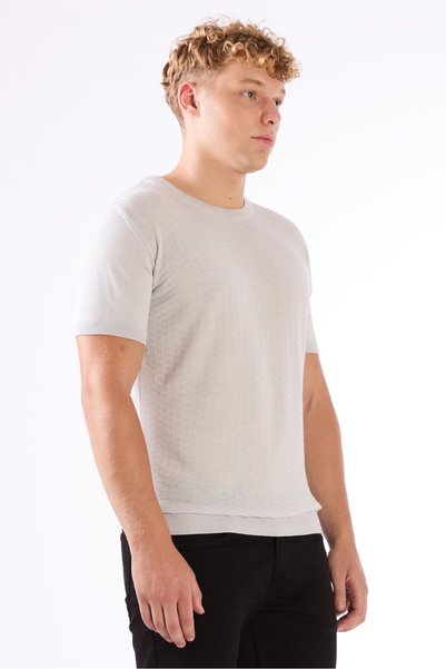 Dufy Tricou gri deschis, cu decolteu în formă de O, culoare uni, cu mâneci scurte, tricotaj slim fit