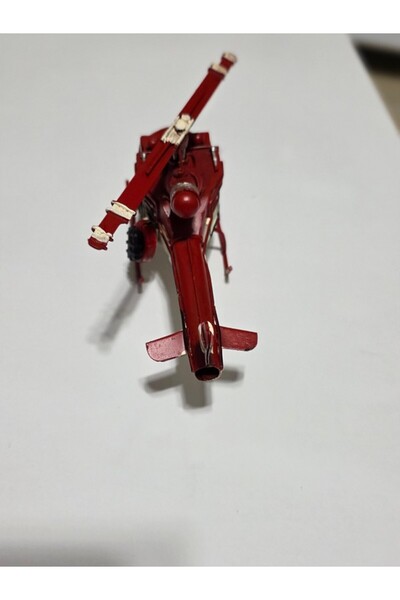 FREFLY STORE Nostaljik Kırmızı Beyaz Metal Helikopter Maketi