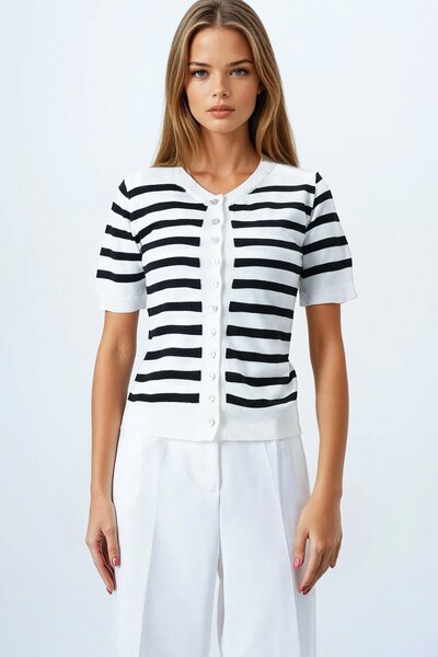 VAGGON Women's black sleeveless blouse and buttoned knit cardigan vs00850