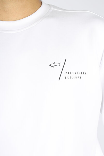 PAUL&SHARK Men's Regular Fit Logo Patterned Round Neck Cotton Long Sleeve White Sweatshirt 15311861-010