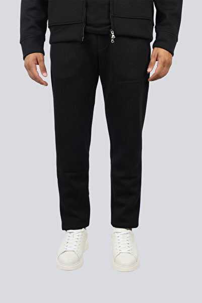 PAUL&SHARK Men's Regular Fit Zippered Metallic Logo Cotton Black-Silver Tracksuit Set 15311510-11D