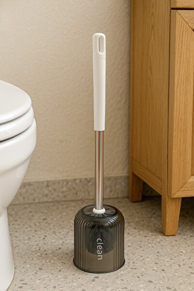 Living فرشاة حمام أنيقة داكنة اللون بقاعدة دائرية ومقبض أبيض - متينة وعملية ل...