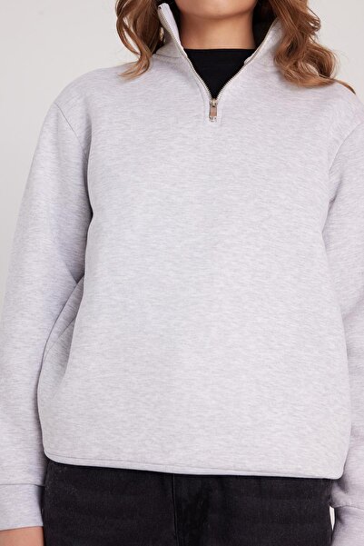 Tudors Γυναικείο φούτερ με ψηλό γιακά με μισό φερμουάρ, άνετο βαμβακερό εσωτερικό φλις, χαλαρή εφαρμογή