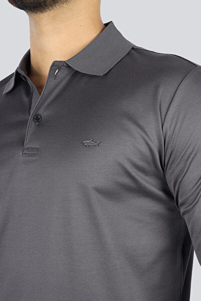 PAUL&SHARK Men's Button Closure Long Sleeve Polo Neck Regular Fit Gray Polo Neck T-Shirt 15311727-94D