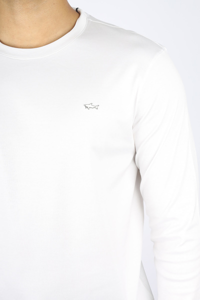 PAUL&SHARK Men's Crew Neck Long Sleeve Cotton Slim Fit White T-Shirt 15311611-46A