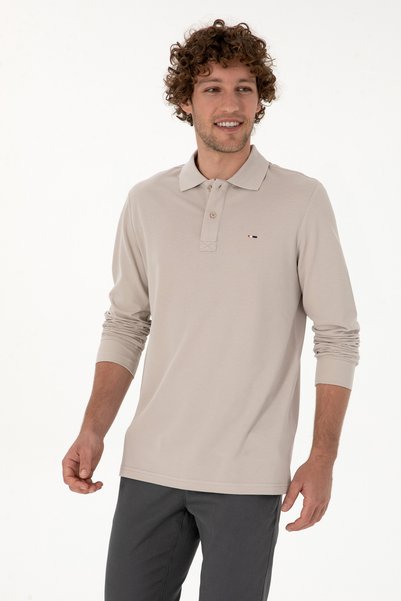 U.S. Polo Assn. Polo pentru bărbați, cu croială normală, cu guler, Stone basic Swea tricou 50315941-VR049