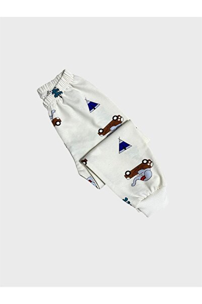 tusem butik homewear Σετ παιδικών αγοριών βαμβακερών λευκών πιτζάμες με σχέδιο αυτοκινήτου ελέφαντα