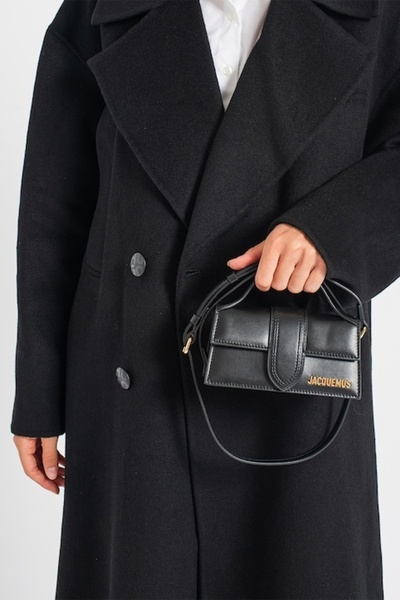 JACQUEMUS leather shoulder bag with shoulder strap and Le Bambino logo, Black