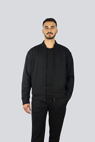 PAUL&SHARK Men's Regular Fit Zippered Metallic Logo Cotton Black-Silver Tracksuit Set 15311510-11D