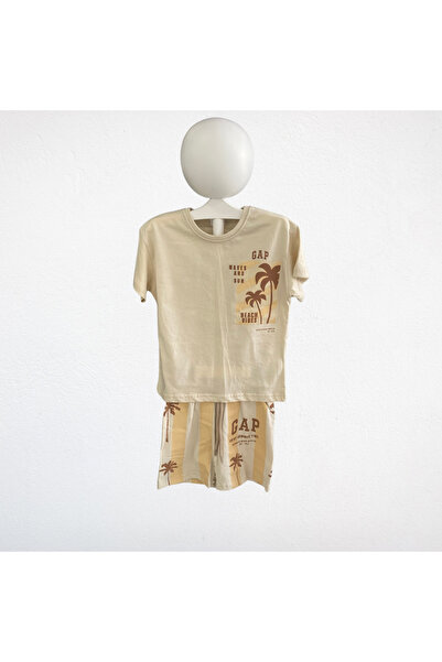NOBLEKIDS Children's Summer Set – Brown & White with Palm Tree Pattern
