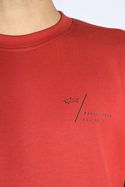 PAUL&SHARK Men's Regular Fit Logo Patterned Round Neck Cotton Long Sleeve Red Sweatshirt 15311861-636