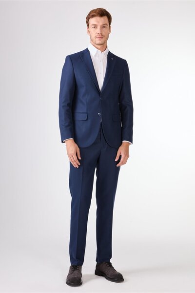 Dufy Lacivert Örgü Desen Slim Fit Casual Takım Elbise