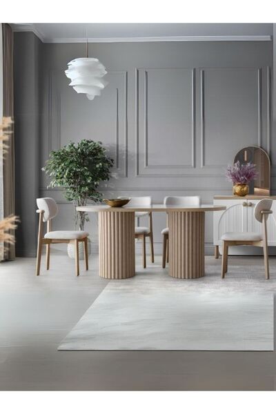 Gazzini Furniture İris İskandinav Ahşap Masa Sandalye Takımı 80x190