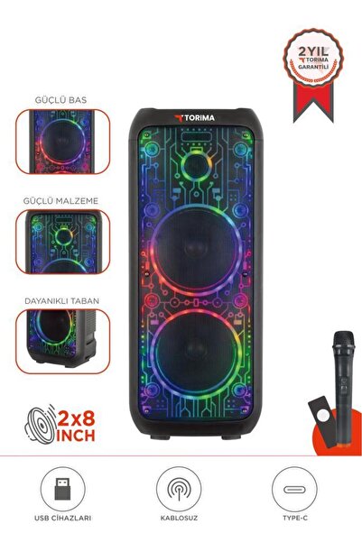 Torima Bluetooth Hoparlör Mikrofonlu Kumandalı Rgb Işıklı Speaker D64 Siyah