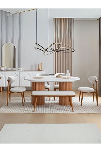 Gazzini Furniture Louise Bohem Natural Ahşap Masa Sandalye Takımı 90x190