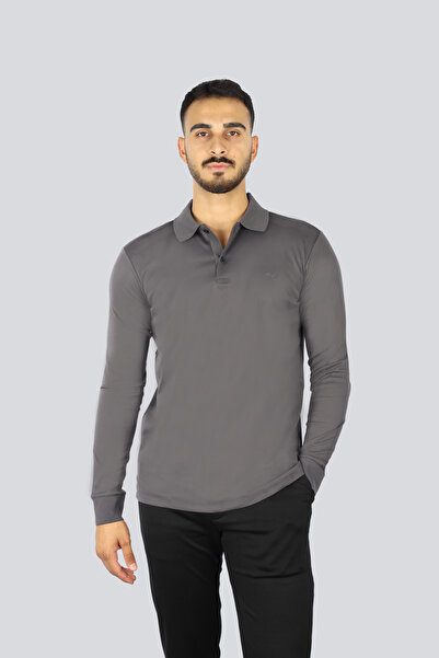 PAUL&SHARK Men's Button Closure Long Sleeve Polo Neck Regular Fit Gray Polo Neck T-Shirt 15311727-94D