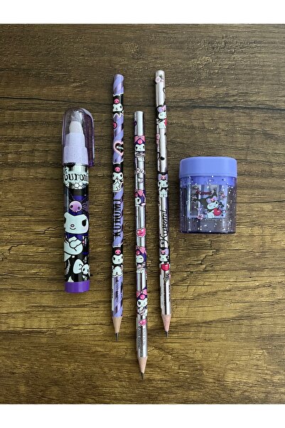 gülümse gel Kuromi Kırtasiye Seti 1 Adet Yumurtlayan Silgi 3 Adet Kurşun Kale...