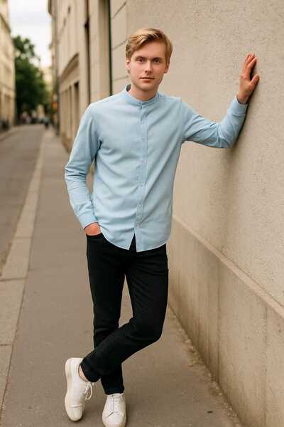 MODA Likrali Slim Kesim Hakim Yaka Gömlek – Erkek