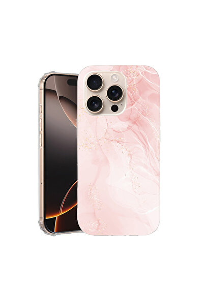 bestcase Αντικραδασμική θήκη πλάτης για Apple iPhone 16 Pro, παστέλ ροζ μαρμά...