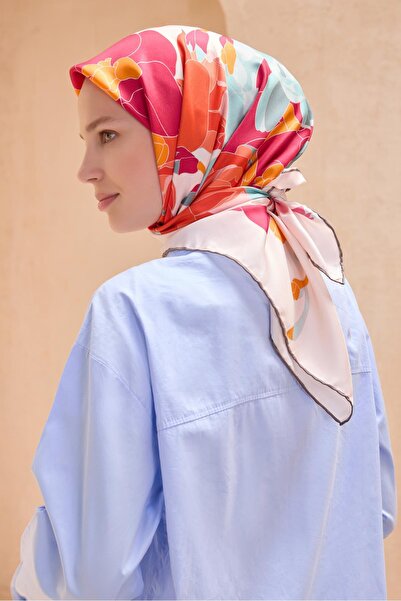 Belli Eșarfă din mătase pură Tivil 4127 - 09 roșu cu model mixt