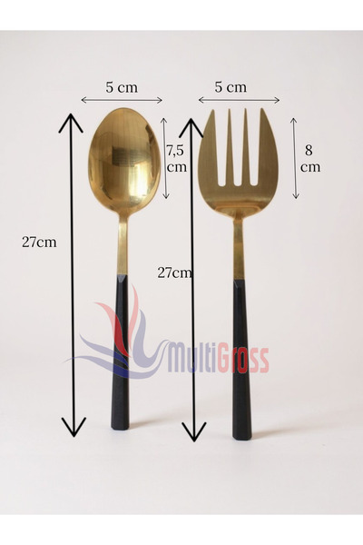 Multiamo Large Size Steel Serving Spoon Serving Fork 27 cm Set of 2