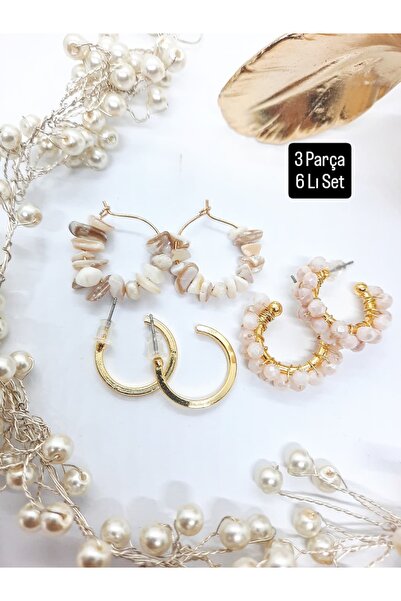 Yağmur أقراط دائرية من الحجر الطبيعي والكريستال، مجموعة من 6 قطع، لون وردي كر...