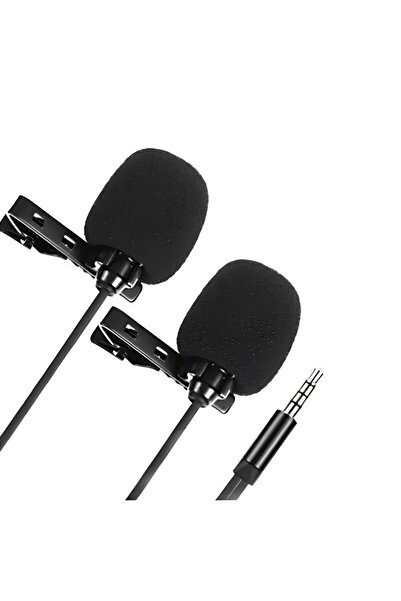 LEVONG LE-02 1.5 MT Kablolu Çiftli Yaka Mikrofonu 3.5 mm Jack Girişli Universal Mikrofon