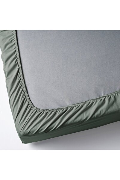 IKEA DVALA Fitted sheet, grey-green, 90 x 200 cm