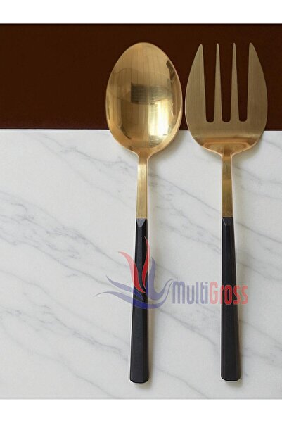 Multiamo Large Size Steel Serving Spoon Serving Fork 27 cm Set of 2