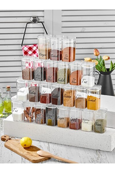 Tasarım Evi Etiketli 24'lü 300 ML Akrilik Saklama Kabı -Premium Baharatlık Seti