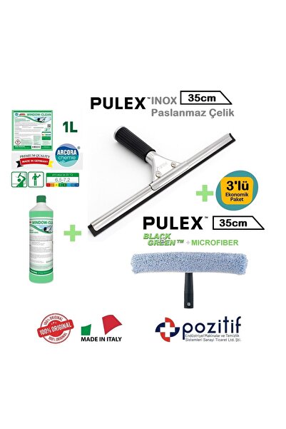 pulex Profesyonel Ev ve İş yeri Cam Tem. Seti - 35cm İnox Camçek + Mikrofiber...