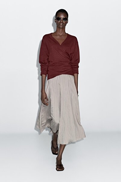 Massimo Dutti Çizgili A kesim midi etek