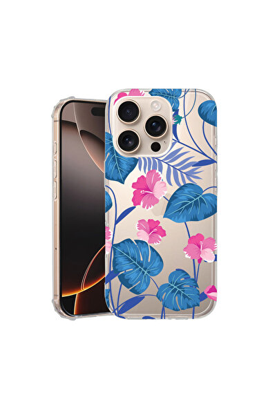 bestcase Carcasă spate antișoc pentru Apple iPhone 16 Pro, model flori albast...