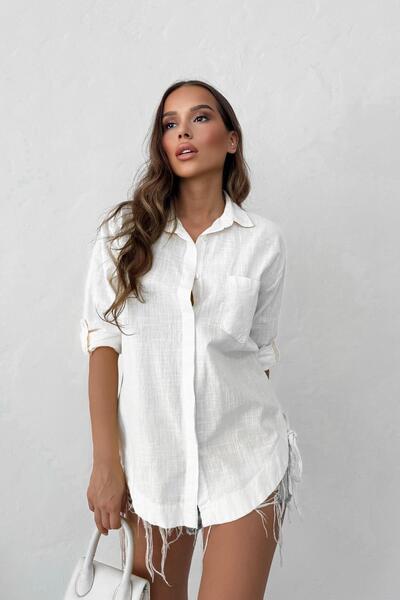 RB CLUB Women's Side Lace-Up Single Pocket Shirt White